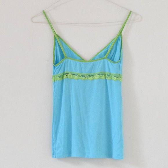 VS PINK Blue & Green Contrast Lace Trim Cami Tank Top | Size XS - Picture 2 of 5